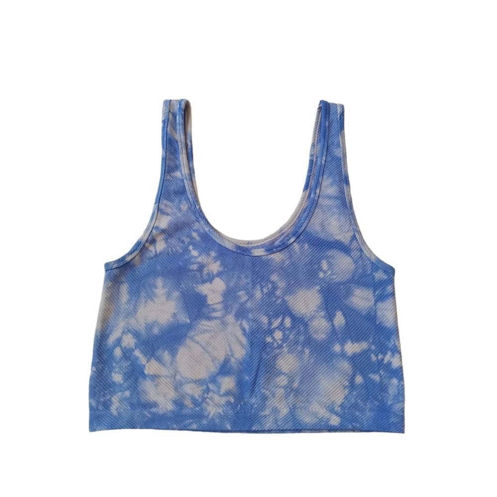 No Boundaries Blue & White Tie Dyed Ribbed Low Support Sports Bra Women's Large